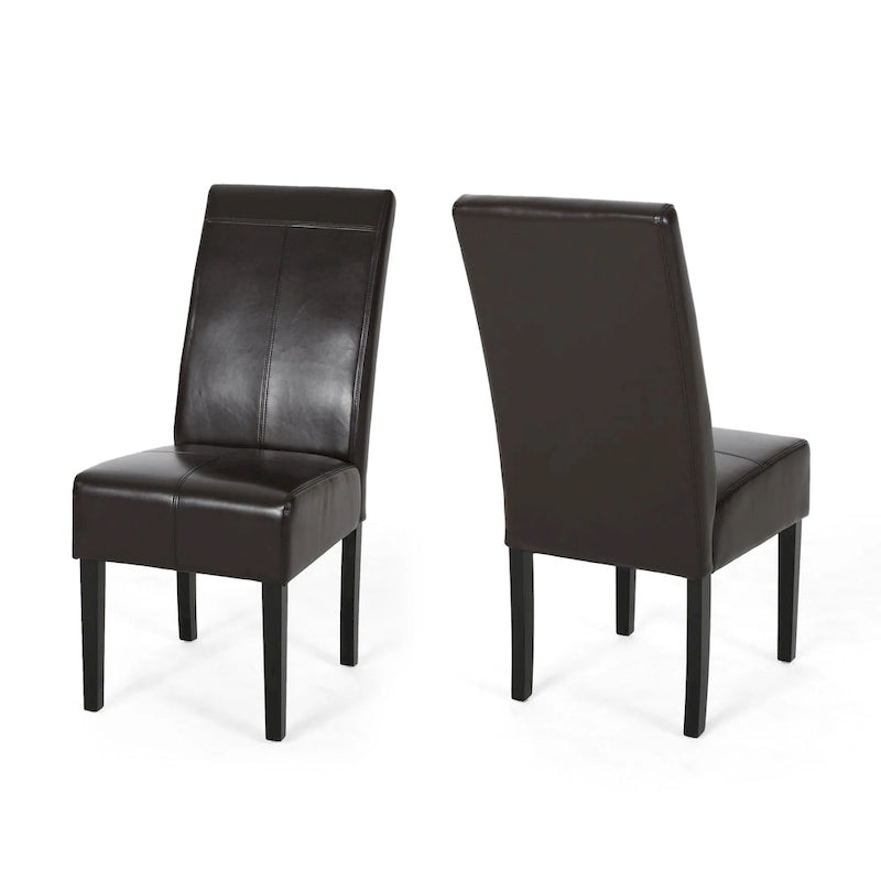 Chaise de salle à manger capitonnée marron à surpiqûres en T, lot de 2