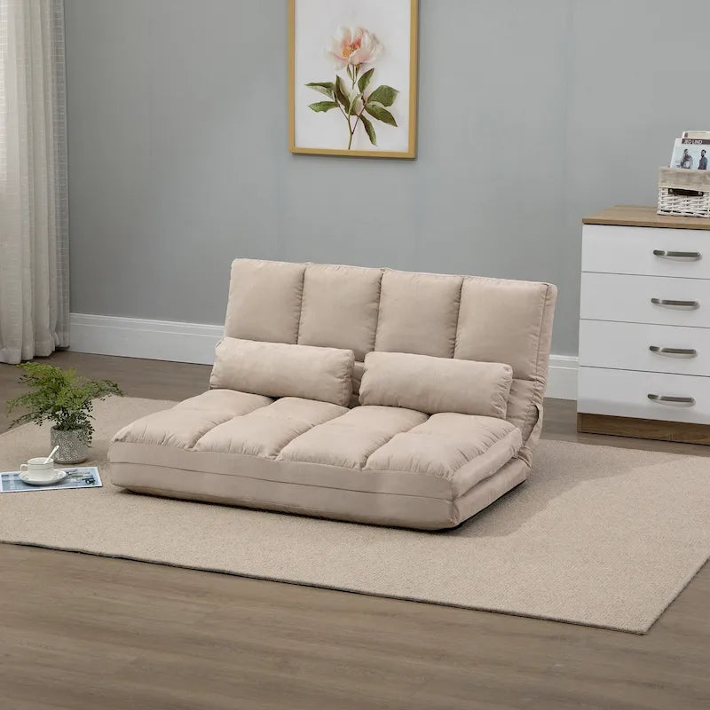 Canapé-lit convertible beige/gris, 7 positions, 1 place