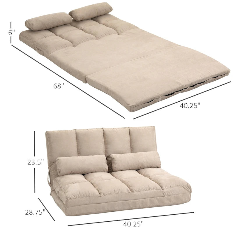 Canapé-lit convertible beige/gris, 7 positions, 1 place