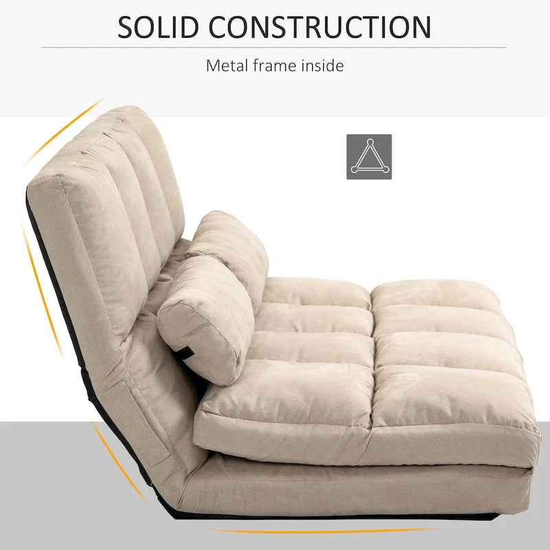 Canapé-lit convertible beige/gris, 7 positions, 1 place