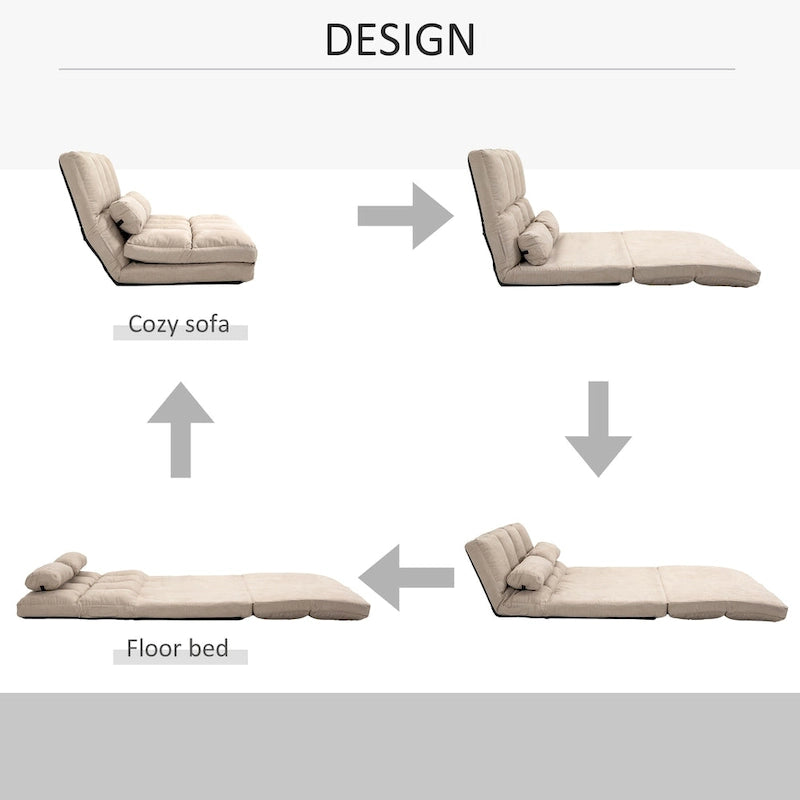Canapé-lit convertible beige/gris, 7 positions, 1 place
