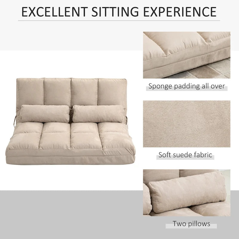 Canapé-lit convertible beige/gris, 7 positions, 1 place