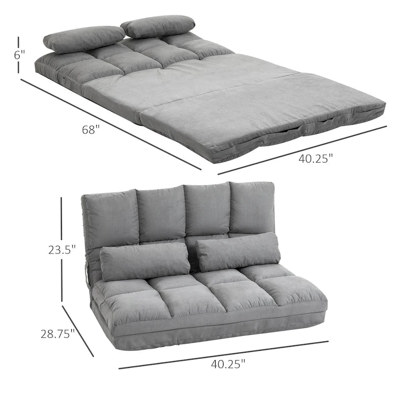 Canapé-lit convertible beige/gris, 7 positions, 1 place