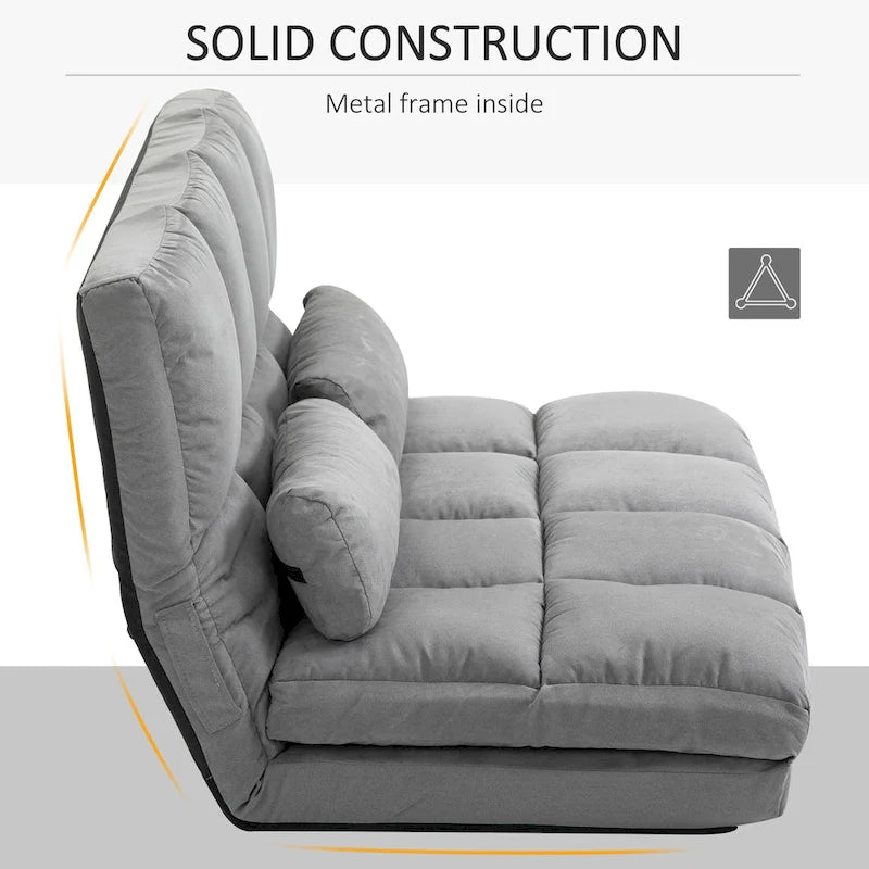 Canapé-lit convertible beige/gris, 7 positions, 1 place