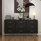 Commode noire et blanche à 9 tiroirs avec poignées dorées, simple