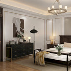 Commode noire et blanche à 9 tiroirs avec poignées dorées, simple