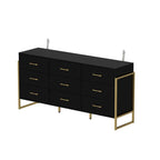 Commode noire et blanche à 9 tiroirs avec poignées dorées, simple