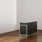 Commode noire et blanche à 9 tiroirs avec poignées dorées, simple