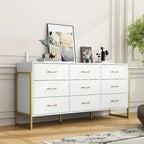 Commode noire et blanche à 9 tiroirs avec poignées dorées, simple
