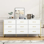 Commode noire et blanche à 9 tiroirs avec poignées dorées, simple