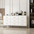 Commode noire et blanche à 9 tiroirs avec poignées dorées, simple