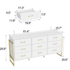 Commode noire et blanche à 9 tiroirs avec poignées dorées, simple