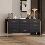 Commode noire et blanche à 9 tiroirs avec poignées dorées, simple