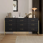 Commode noire et blanche à 9 tiroirs avec poignées dorées, simple