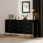 Commode noire et blanche à 9 tiroirs avec poignées dorées, simple