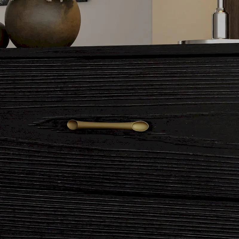Commode noire et blanche à 9 tiroirs avec poignées dorées, simple