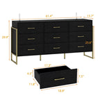 Commode noire et blanche à 9 tiroirs avec poignées dorées, simple