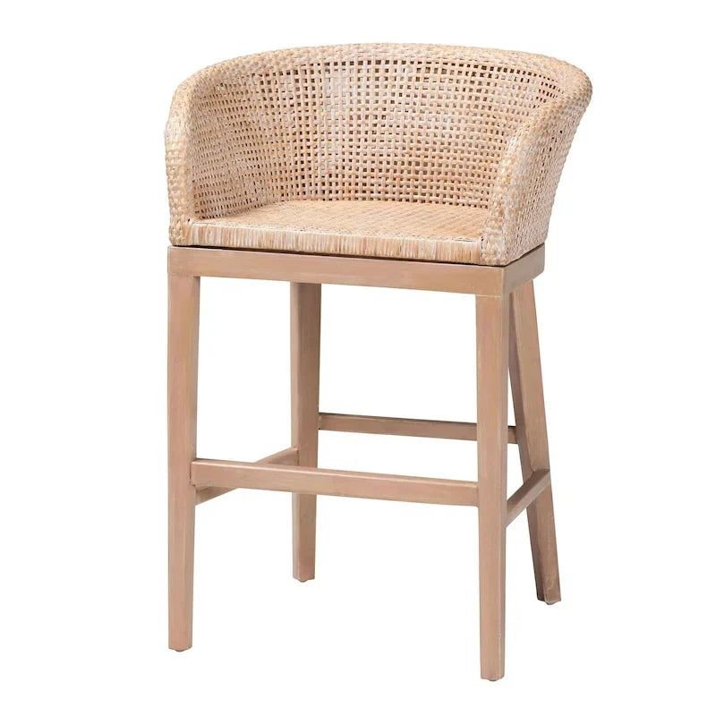 Tabouret de comptoir 1 place en rotin et bois d'acacia noyer/blanc antique