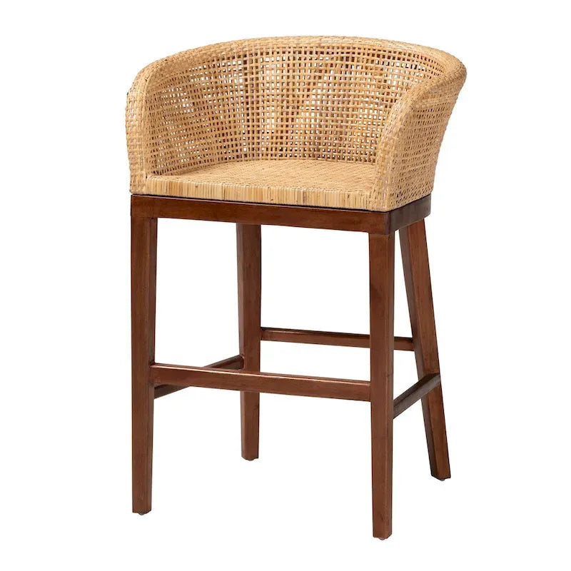 Tabouret de comptoir 1 place en rotin et bois d'acacia noyer/blanc antique