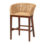Tabouret de comptoir 1 place en rotin et bois d'acacia noyer/blanc antique