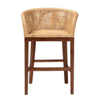 Tabouret de comptoir 1 place en rotin et bois d'acacia noyer/blanc antique