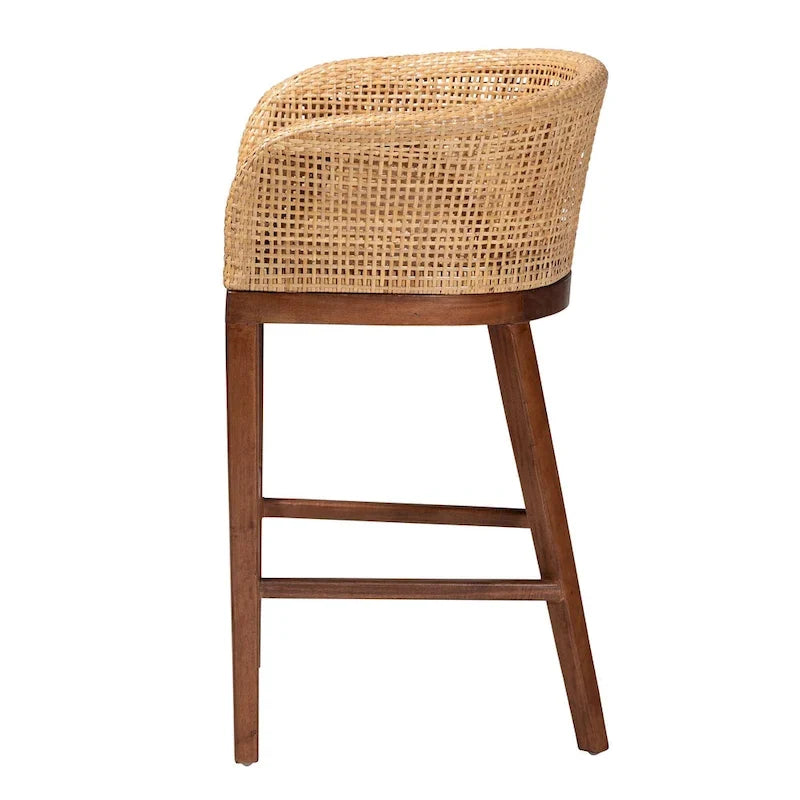 Tabouret de comptoir 1 place en rotin et bois d'acacia noyer/blanc antique