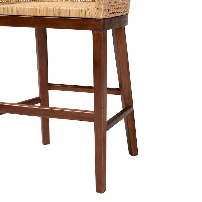 Tabouret de comptoir 1 place en rotin et bois d'acacia noyer/blanc antique