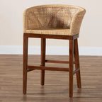 Tabouret de comptoir 1 place en rotin et bois d'acacia noyer/blanc antique