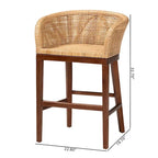 Tabouret de comptoir 1 place en rotin et bois d'acacia noyer/blanc antique
