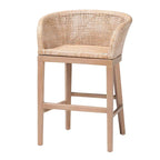 Tabouret de comptoir 1 place en rotin et bois d'acacia noyer/blanc antique