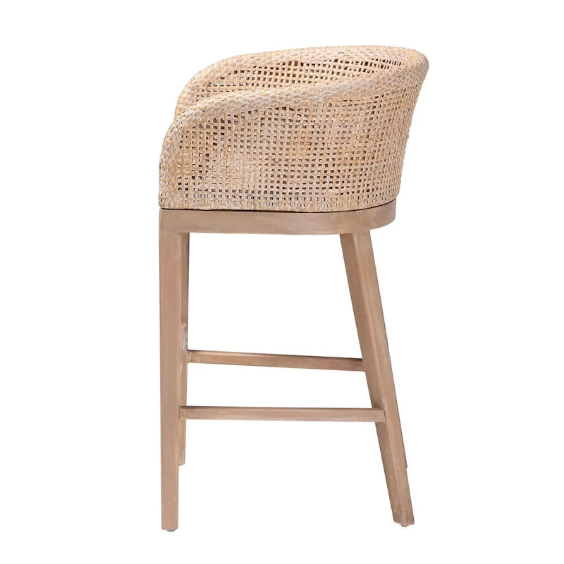 Tabouret de comptoir 1 place en rotin et bois d'acacia noyer/blanc antique