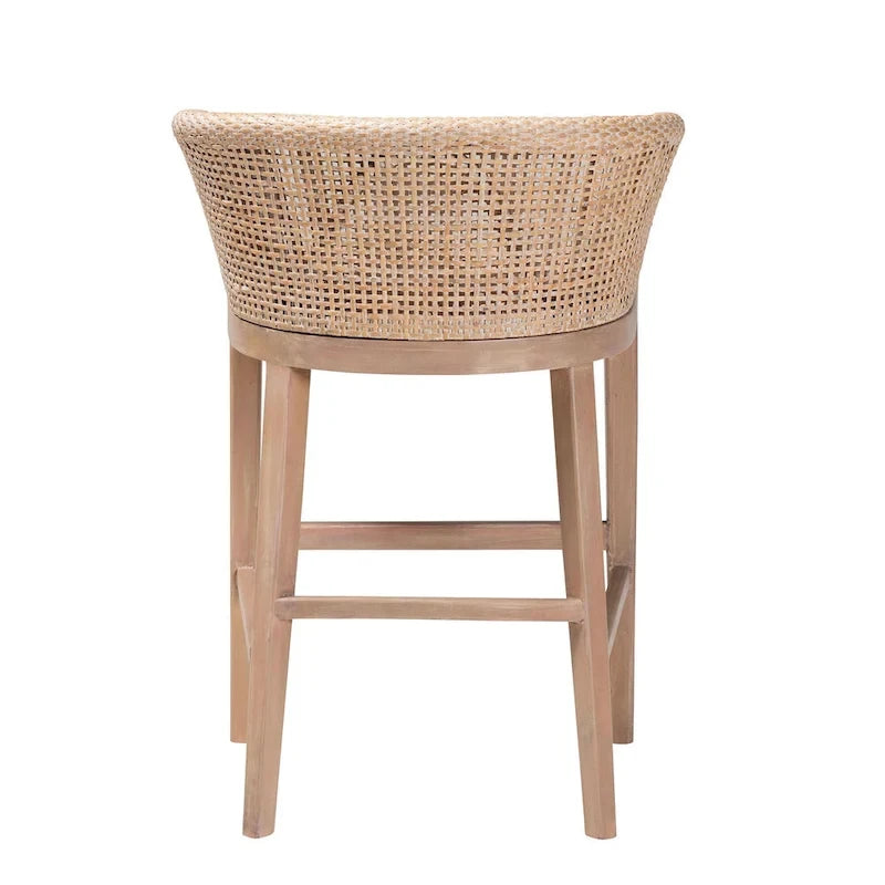 Tabouret de comptoir 1 place en rotin et bois d'acacia noyer/blanc antique