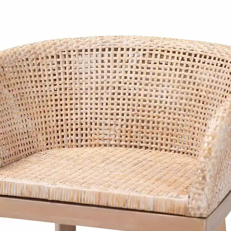 Tabouret de comptoir 1 place en rotin et bois d'acacia noyer/blanc antique