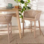 Tabouret de comptoir 1 place en rotin et bois d'acacia noyer/blanc antique