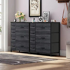 Commode en tissu à 7 tiroirs avec plateau en bois | Grain de bois noir / Gris clair / Gris foncé | 1 à 2 personnes