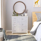 Commode en tissu à 7 tiroirs avec plateau en bois | Grain de bois noir / Gris clair / Gris foncé | 1 à 2 personnes