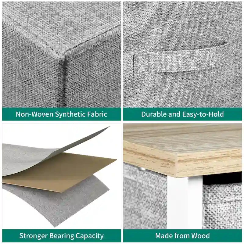 Commode en tissu à 7 tiroirs avec plateau en bois | Grain de bois noir / Gris clair / Gris foncé | 1 à 2 personnes