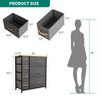 Commode en tissu à 7 tiroirs avec plateau en bois | Grain de bois noir / Gris clair / Gris foncé | 1 à 2 personnes