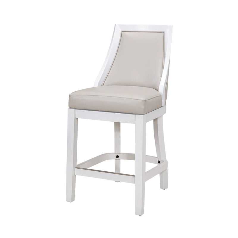 Tabouret de bar pivotant à dossier haut blanc, assise en similicuir gris, 1 personne