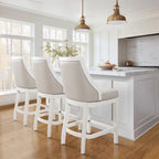 Tabouret de bar pivotant à dossier haut blanc, assise en similicuir gris, 1 personne