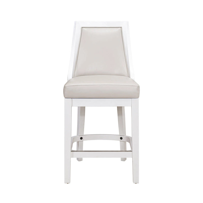Tabouret de bar pivotant à dossier haut blanc, assise en similicuir gris, 1 personne