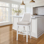 Tabouret de bar pivotant à dossier haut blanc, assise en similicuir gris, 1 personne