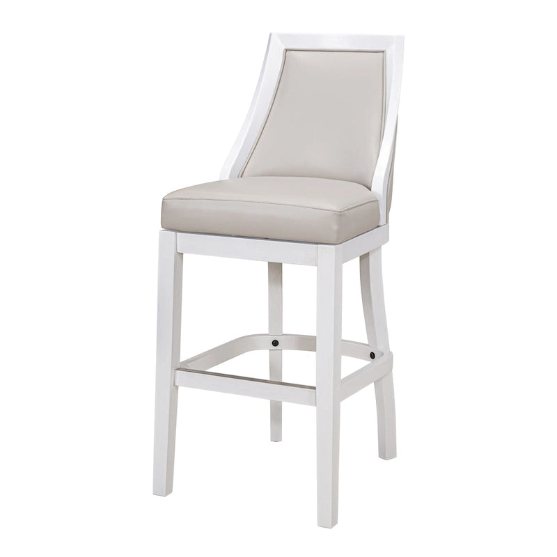 Tabouret de bar pivotant à dossier haut blanc, assise en similicuir gris, 1 personne