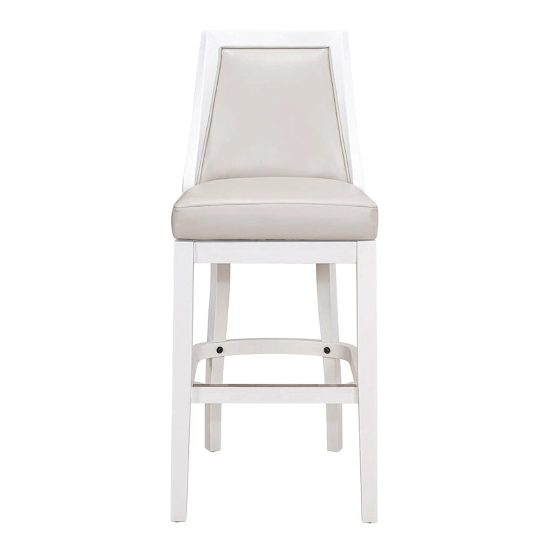 Tabouret de bar pivotant à dossier haut blanc, assise en similicuir gris, 1 personne