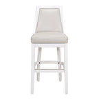 Tabouret de bar pivotant à dossier haut blanc, assise en similicuir gris, 1 personne
