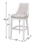 Tabouret de bar pivotant à dossier haut blanc, assise en similicuir gris, 1 personne
