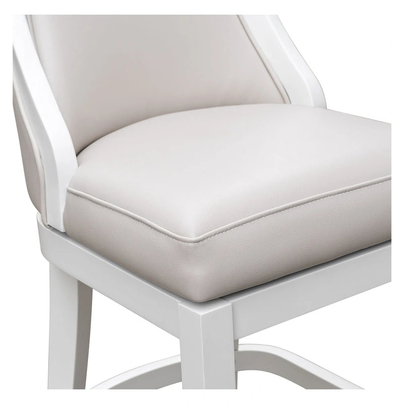 Tabouret de bar pivotant à dossier haut blanc, assise en similicuir gris, 1 personne