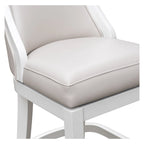 Tabouret de bar pivotant à dossier haut blanc, assise en similicuir gris, 1 personne