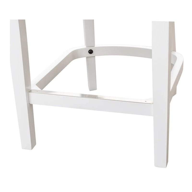 Tabouret de bar pivotant à dossier haut blanc, assise en similicuir gris, 1 personne