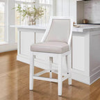 Tabouret de bar pivotant à dossier haut blanc, assise en similicuir gris, 1 personne